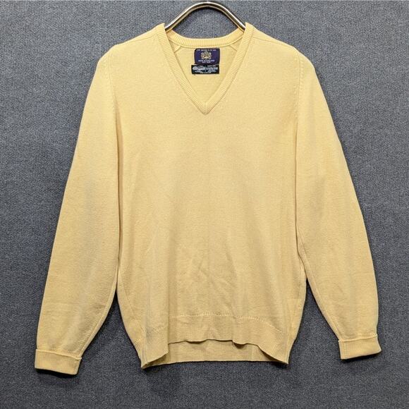 Vintage V-Neck Wool Sweater Mens Medium Cox Moore Grandpa Pull Over Yellow - Picture 1 of 10